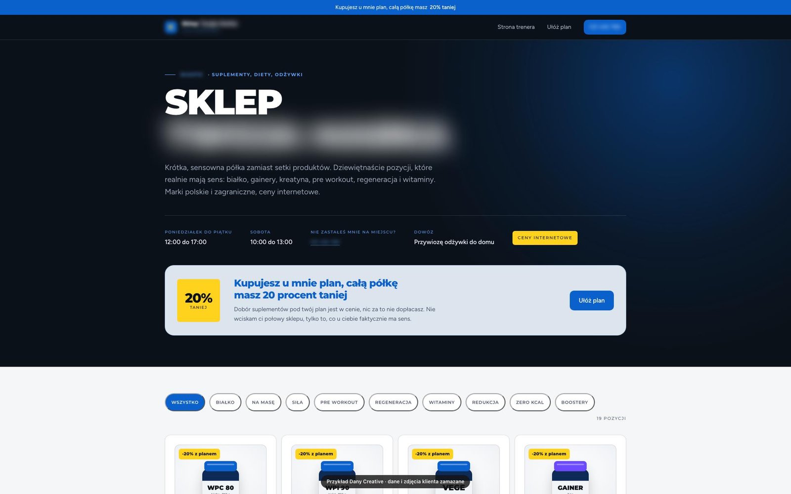 Strona Sklep z odżywkami, sklep internetowy